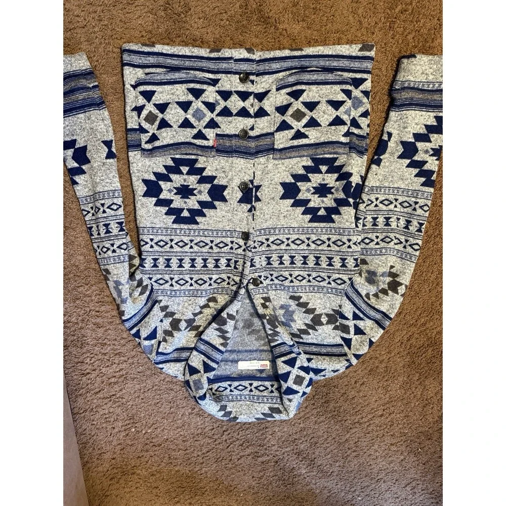 Levi's Gray Blue Aztec Geometric Knit Button Cardigan Sweater Men's Size M